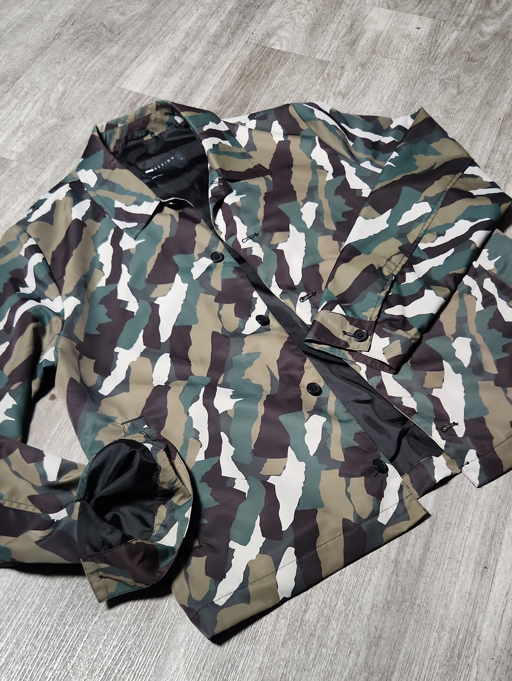 ASOS Camo Button-Up Nylon Over Jacket in Green and Tan